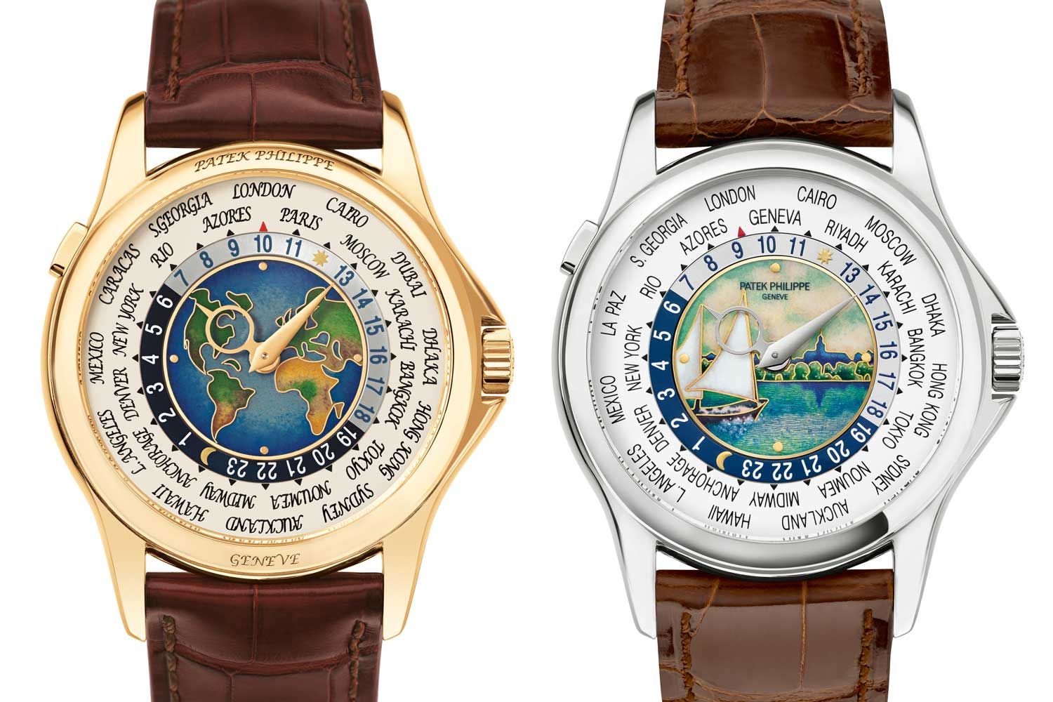 The 5131 was initially introduced in two stunning versions, a yellow gold watch with a map of North and South America, Europe and Africa, and a white gold version with a map of Africa, Europe, Asia and Australia. (Images: Patek Philippe)